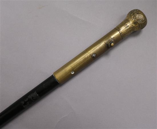 A gold plated topped sword stick, c.1900 length 102cm